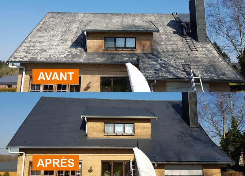 Nettoyage et peinture hydrofuge toiture -  LE ROY DES TOITS artisan couvreur en Belgique : région Flamande, Wallonne et Bruxelles, Liège ….nettoyage, démoussage, traitement anti-mousse toiture. peinture hydrofuge toiture. 